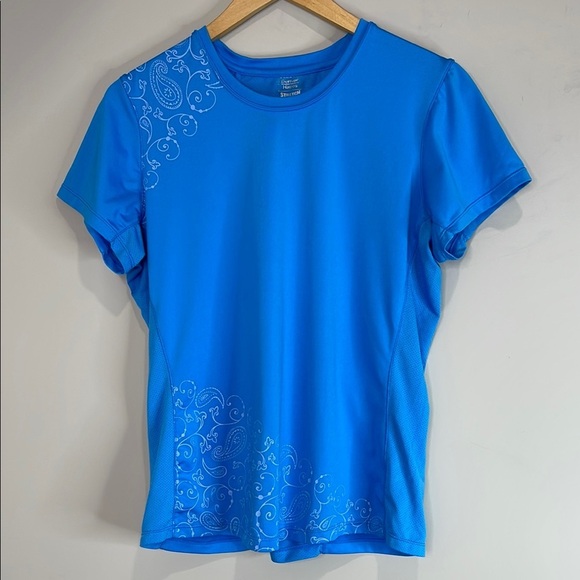 Denver Hayes Fitted Activewear Short Sleeve T-Shirt Bright Blue Paisley Mesh L - Picture 11 of 11